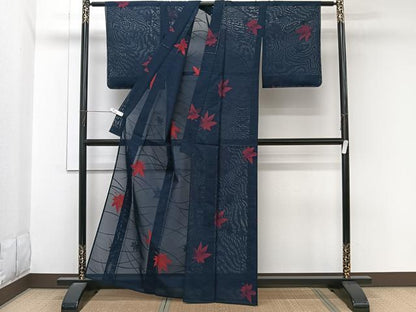 平和屋着物＊夏物　小紋　芝楓文　正絹　逸品　CABL6909xi
