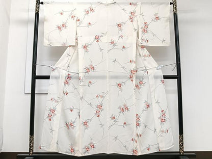 平和屋着物＊夏物　小紋　絽　手描き　枝草花文　正絹　逸品　CABL6914xi