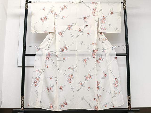 平和屋着物＊夏物　小紋　絽　手描き　枝草花文　正絹　逸品　CABL6914xi