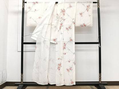 平和屋着物＊夏物　小紋　絽　手描き　枝草花文　正絹　逸品　CABL6914xi