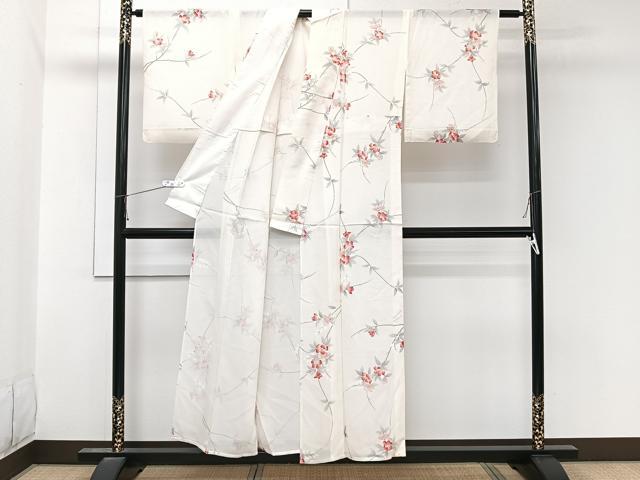 平和屋着物＊夏物　小紋　絽　手描き　枝草花文　正絹　逸品　CABL6914xi