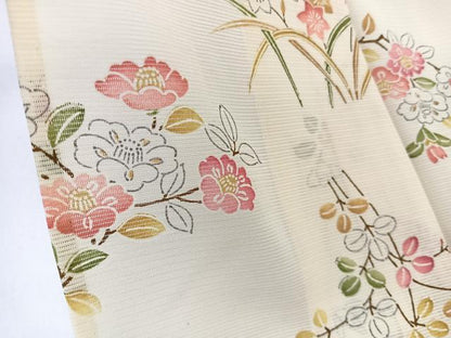 平和屋着物＊夏物　小紋　絽　草花文　正絹　逸品　CABL6918xi