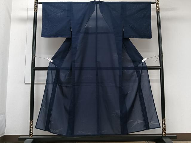 平和屋着物＊夏物　色無地　草花紋紗　濃藍色　正絹　逸品　未使用　CABL6919xi
