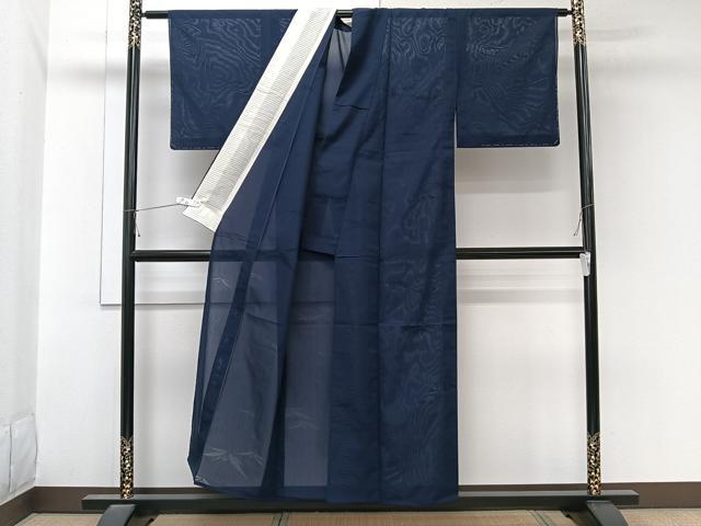 平和屋着物＊夏物　色無地　草花紋紗　濃藍色　正絹　逸品　未使用　CABL6919xi