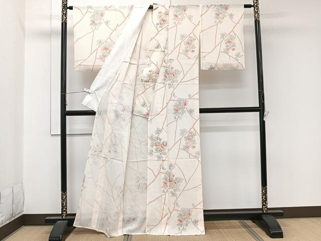 平和屋着物＊夏物　小紋　絽　枝草花文　正絹　逸品　CABL6921xi