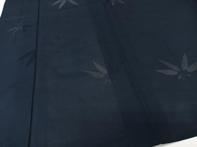 平和屋着物＊夏物　色無地　笹紋紗　濃藍色　正絹　逸品　CABL6923xi