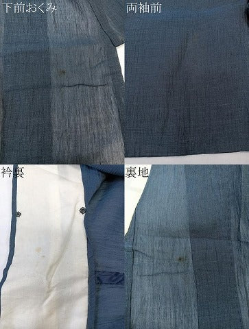 平和屋着物＊夏物　本場小千谷縮　青藍色　麻　逸品　CABL6924xi