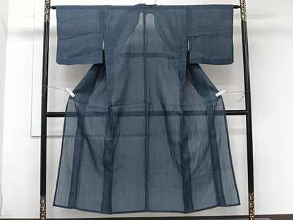 平和屋着物＊夏物　本場小千谷縮　青藍色　麻　逸品　CABL6924xi