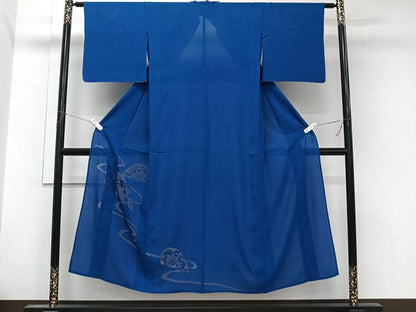 平和屋着物＊夏物　色留訪問着　絽　流水片輪車文　トロンワーグ　瑠璃紺色　正絹　逸品　CABL6933xi