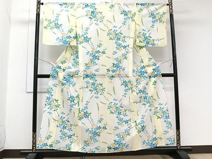 平和屋着物＊夏物　小紋　絽　枝草花文　洗える着物　CABL6938xi