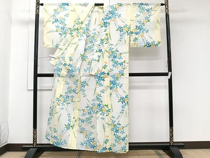 平和屋着物＊夏物　小紋　絽　枝草花文　洗える着物　CABL6938xi