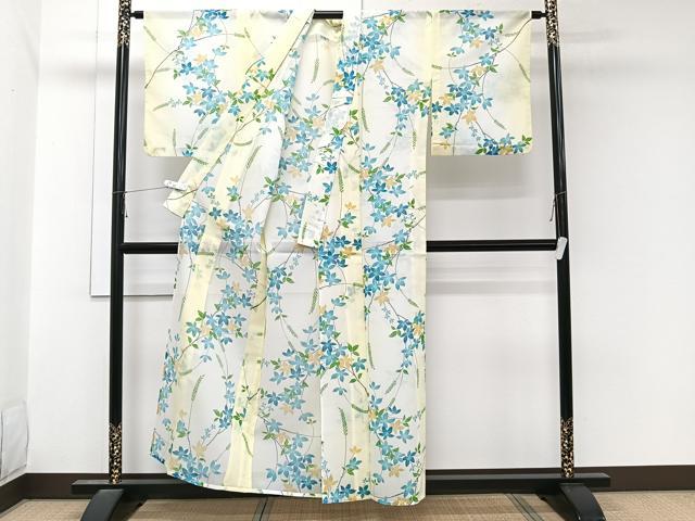 平和屋着物＊夏物　小紋　絽　枝草花文　洗える着物　CABL6938xi