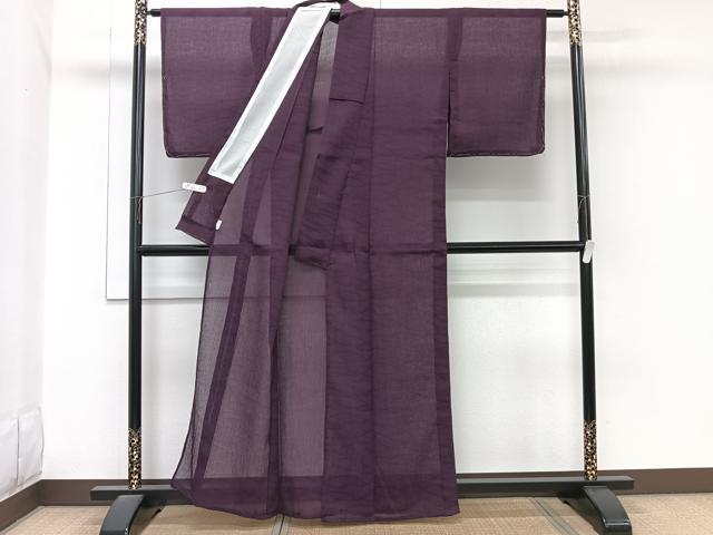 平和屋着物＊夏物　色無地　芝紋紗　縮織　紫紺色　交織　CABL6939xi