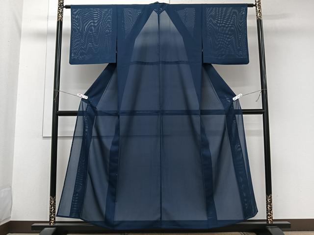 平和屋着物＊夏物　色無地　絽　青紺色　洗える着物　CABL6943xi
