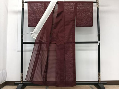 平和屋着物＊夏物　色無地　変わり絽　小豆色　洗える着物　未使用　CABL6945xi