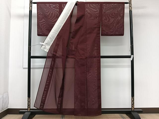 平和屋着物＊夏物　色無地　変わり絽　小豆色　洗える着物　未使用　CABL6945xi