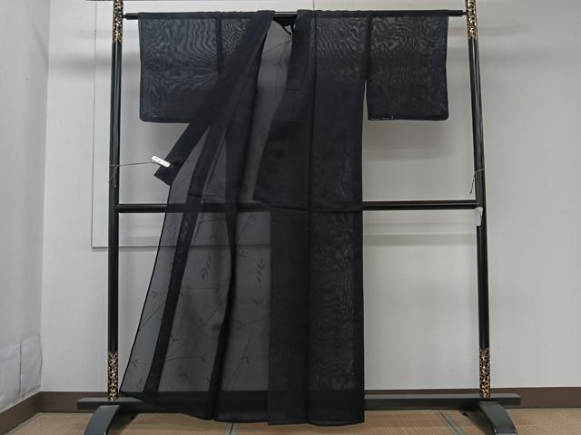 平和屋着物＊夏物　色無地　紗　枝葉文　紫黒色　正絹　逸品　CABL6953xi