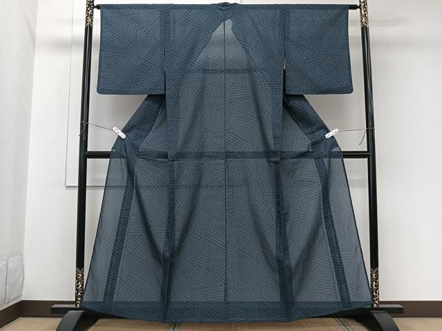 平和屋着物＊夏物　小紋　紗　幾何学文　さんび謹製　洗える着物　CABL6954xi