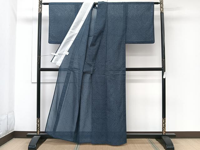 平和屋着物＊夏物　小紋　紗　幾何学文　さんび謹製　洗える着物　CABL6954xi