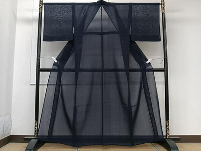平和屋着物＊夏物　紗紬　縞　正絹　逸品　CABL6955xi