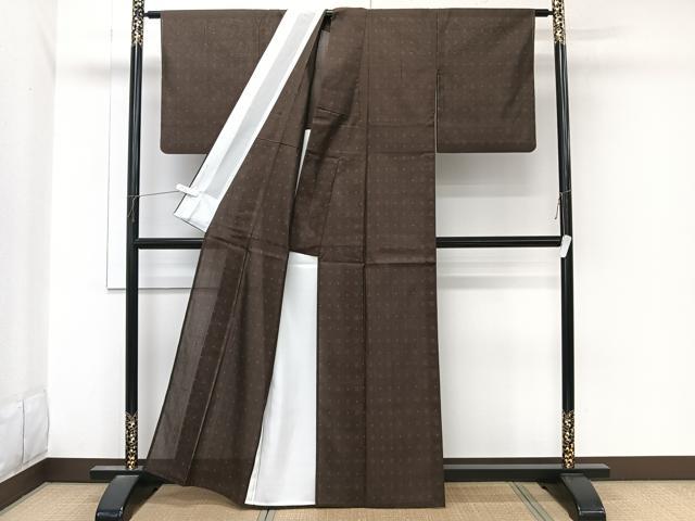 平和屋着物＊夏物　夏柿渋　生紬　紗　幾何学文　柿渋工房　粋渋庵　証紙付き　正絹　逸品　CABL6956xi