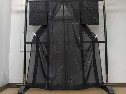 平和屋着物＊夏物　小紋　絽　抽象文　黒地　正絹　逸品　CABL6973xi