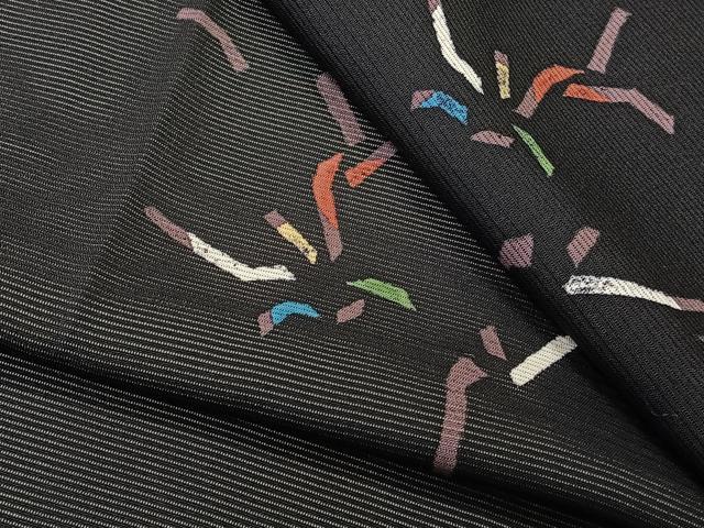 平和屋着物＊夏物　小紋　絽　抽象文　黒地　正絹　逸品　CABL6973xi