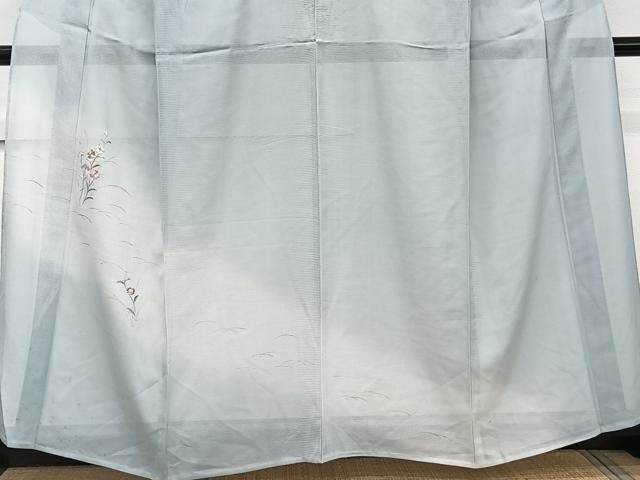 平和屋着物＊夏物　訪問着　絽　刺繍　草花文　暈し染め　銀彩　正絹　逸品　CABL6979xi