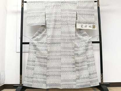 平和屋着物＊夏物　夏結城　100亀甲　絣文様　反端付き　正絹　逸品　CABL6980xi