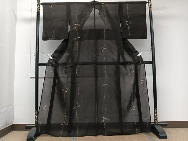 平和屋着物＊夏物　小紋　紗　流水魚　正絹　逸品　CABL6995xi