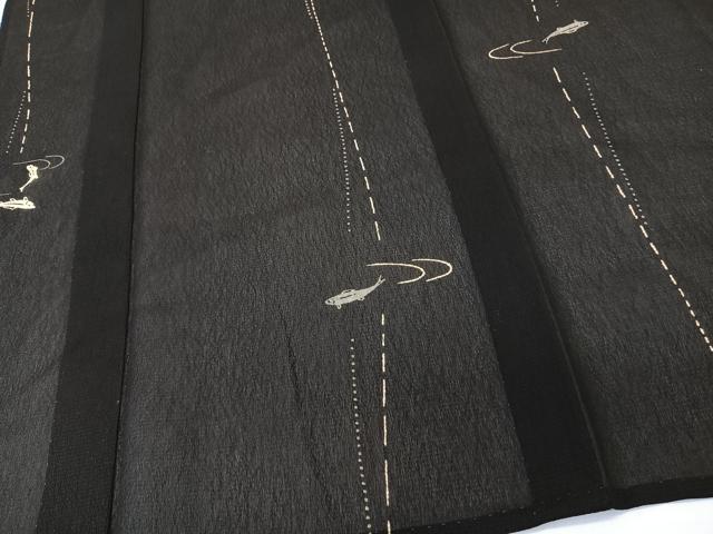 平和屋着物＊夏物　小紋　紗　流水魚　正絹　逸品　CABL6995xi