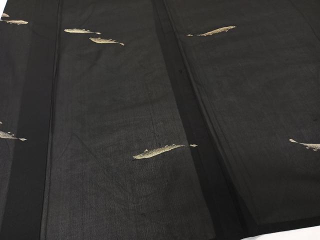 平和屋着物＊夏物　紗紬　魚　黒地　正絹　逸品　CABL7002xi