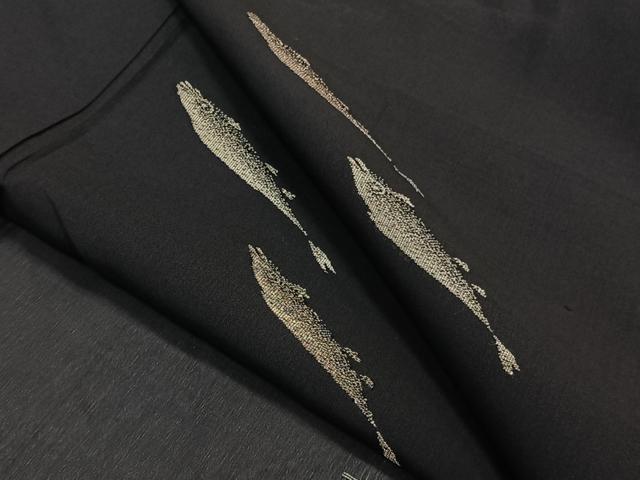 平和屋着物＊夏物　紗紬　魚　黒地　正絹　逸品　CABL7002xi