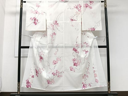 平和屋着物＊夏物　小紋　絽　手描き　蔦の葉文　洗える着物　CABL7009xi