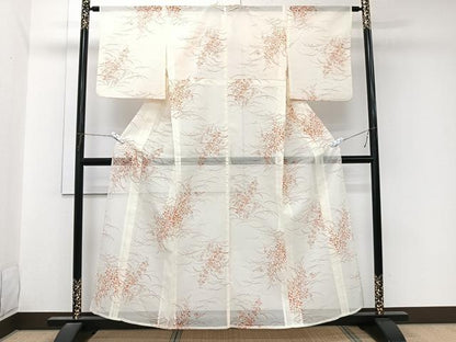 平和屋着物＊夏物　小紋　絽　芝草花文　洗える着物　CABL7013xi