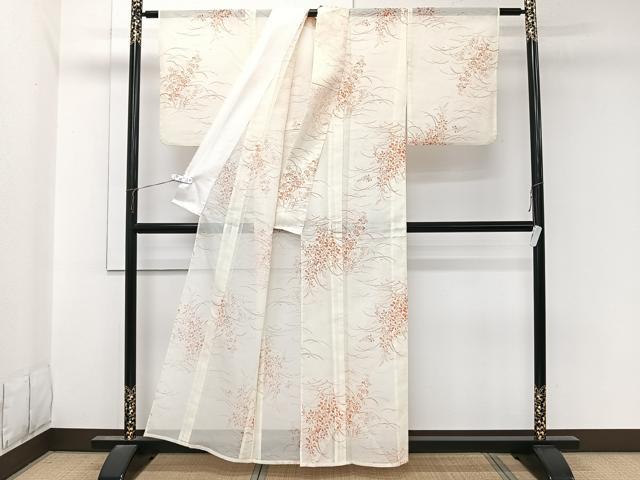平和屋着物＊夏物　小紋　絽　芝草花文　洗える着物　CABL7013xi
