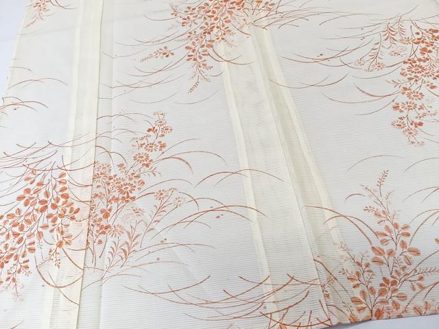 平和屋着物＊夏物　小紋　絽　芝草花文　洗える着物　CABL7013xi