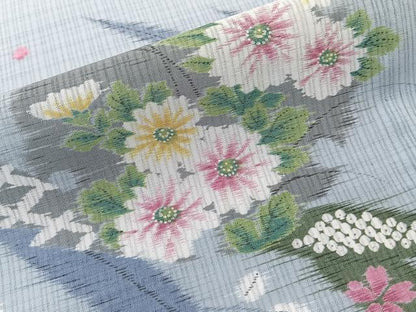 平和屋着物＊夏物　小紋　紗　雪輪草花文　洗える着物　CABL7016xi