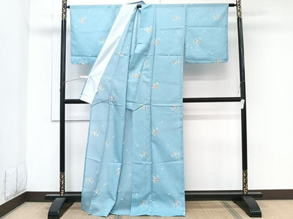 平和屋着物＊夏物　小紋　絽　兎花文　洗える着物　未使用　CABL7032xi