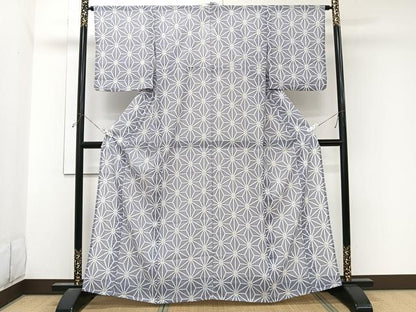 平和屋着物＊夏物　小紋　紗　麻の葉文　暈し染め　洗える着物　CABL7035xi
