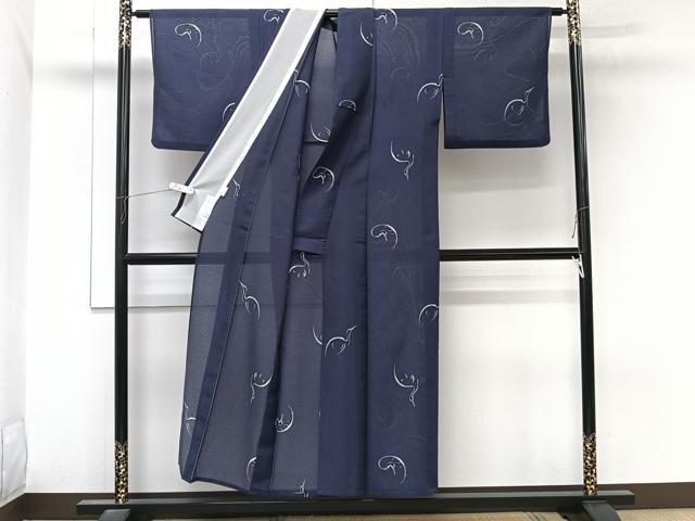 平和屋着物＊夏物　小紋　絽縮緬　鶴　洗える着物　CABL7037xi