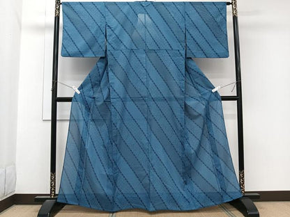 平和屋着物＊夏物　小紋　絽　斜線青海波文　洗える着物　CABL7041xi