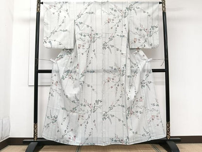 平和屋着物＊夏物　小紋　絽　草花文　洗える着物　CABL7042xi
