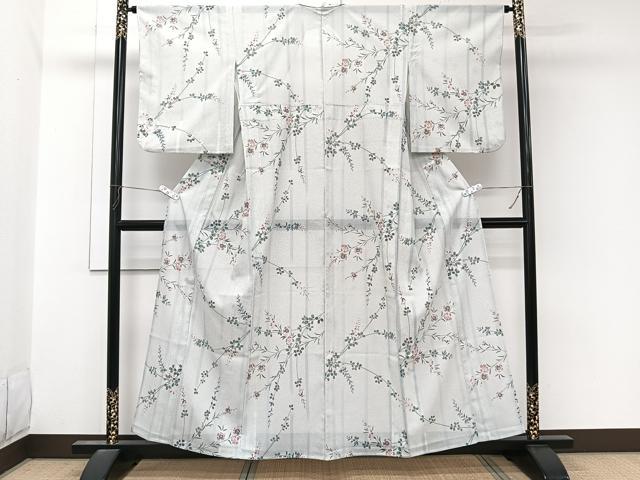 平和屋着物＊夏物　小紋　絽　草花文　洗える着物　CABL7042xi