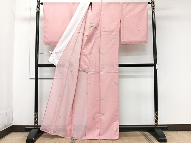 平和屋着物＊夏物　小紋　絽　草花文　洗える着物　未使用　CABL7045xi