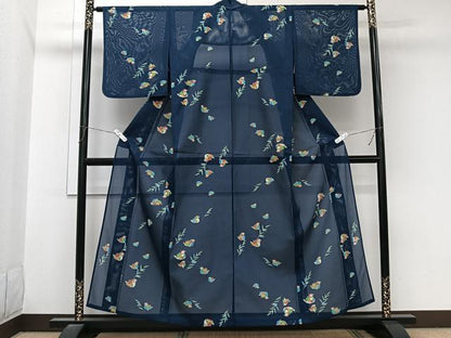 平和屋着物＊夏物　小紋　絽　鴛鴦文　洗える着物　CABL7054xi