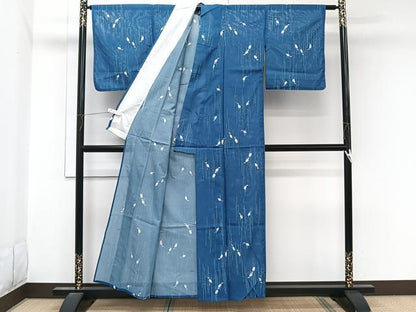 平和屋着物＊夏物　小紋　絽　白鷺　洗える着物　CABL7058xi