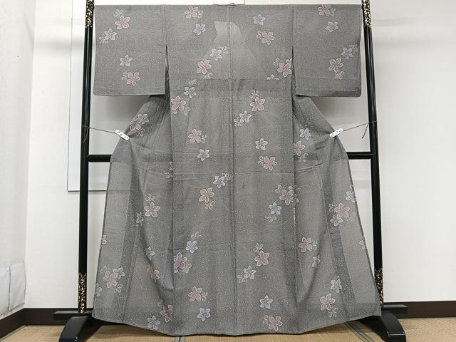 平和屋着物＊夏物　小紋　紗　舞葉文　洗える着物　CABL7071xi