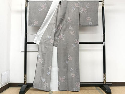 平和屋着物＊夏物　小紋　紗　舞葉文　洗える着物　CABL7071xi