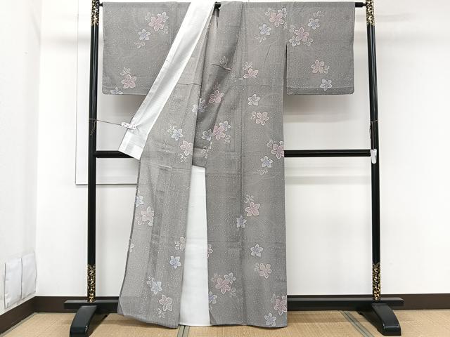 平和屋着物＊夏物　小紋　紗　舞葉文　洗える着物　CABL7071xi